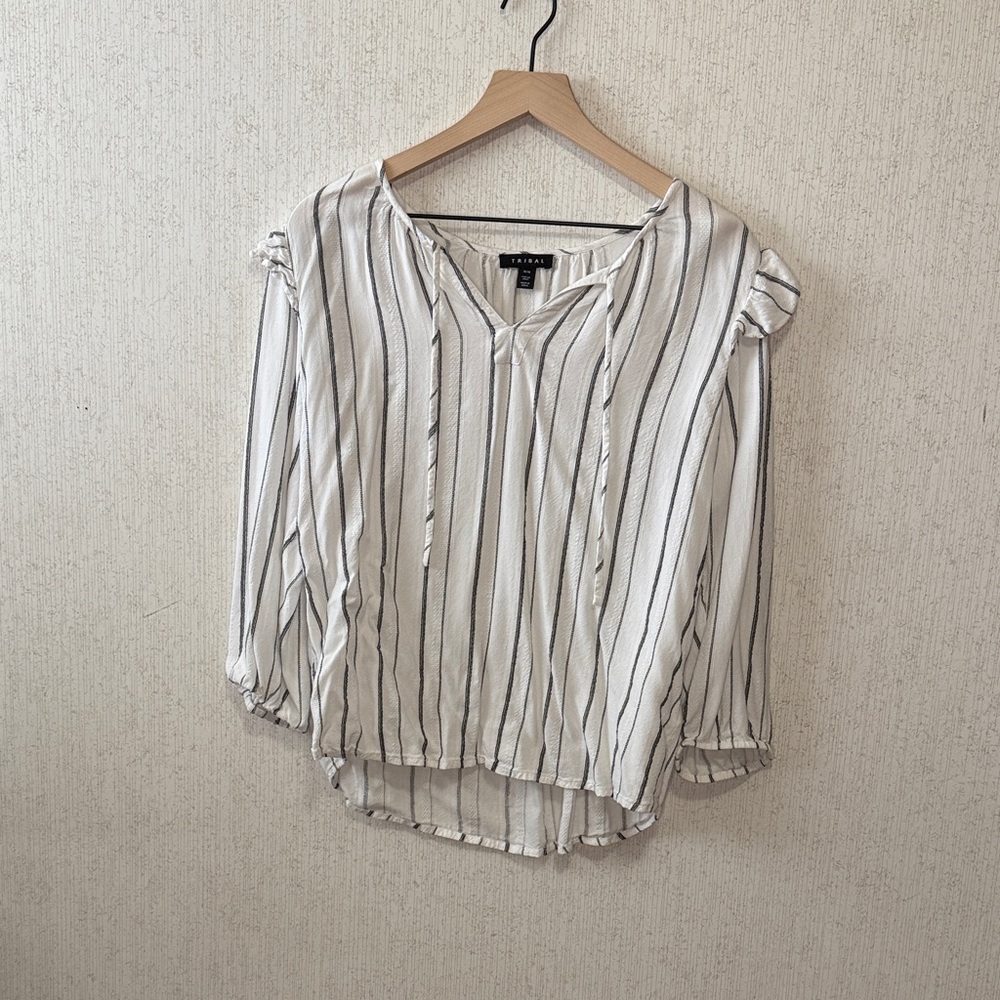 Tribal White and Black Striped Blouse